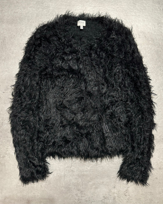 2000s Armani Collezioni Asymmetrical Black Fur Cozy Cardigan (XS) - 1