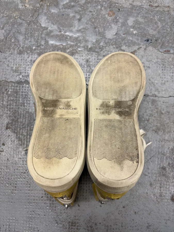 Kris Van Assche Beige & Yellow Leather Megalaced High Sneakers bpQcQbL 8