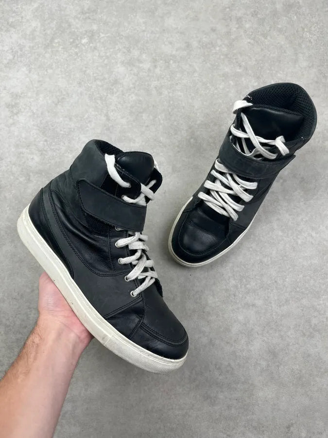 2010s Kris Van Assche Black Leather High Scratch Contrast Lace Sneakers mdRqWuo 0