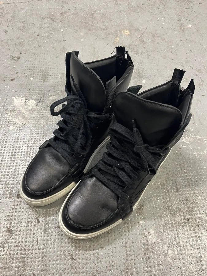 Kris Van Assche Black Leather Laced Backzip High Sneakers – Dolce