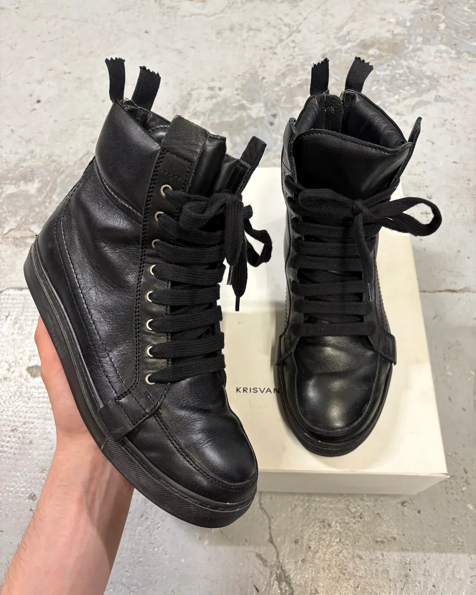 Kris Van Assche Black Leather Laced Backzip Sneakers (39.5eu/us6.5) RCWxmhG 0