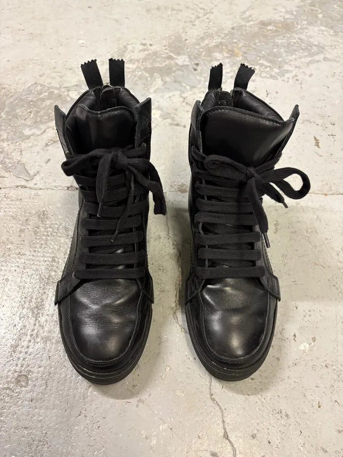 Kris Van Assche Black Leather Laced Backzip Sneakers RCWxmhG 1