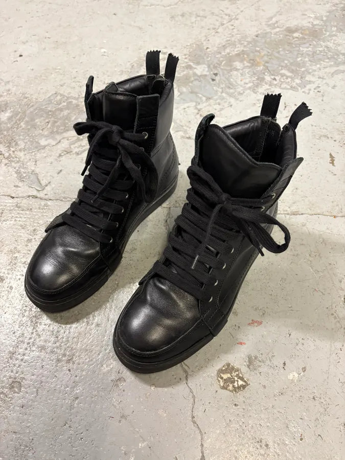 Kris Van Assche Black Leather Laced Backzip Sneakers RCWxmhG 2