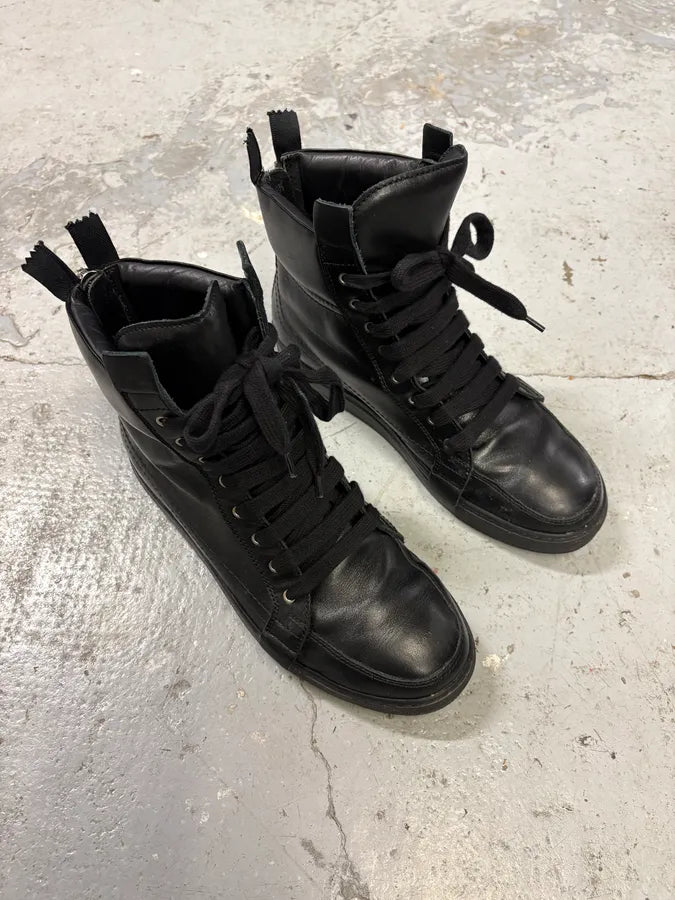 Kris Van Assche Black Leather Laced Backzip Sneakers RCWxmhG 3