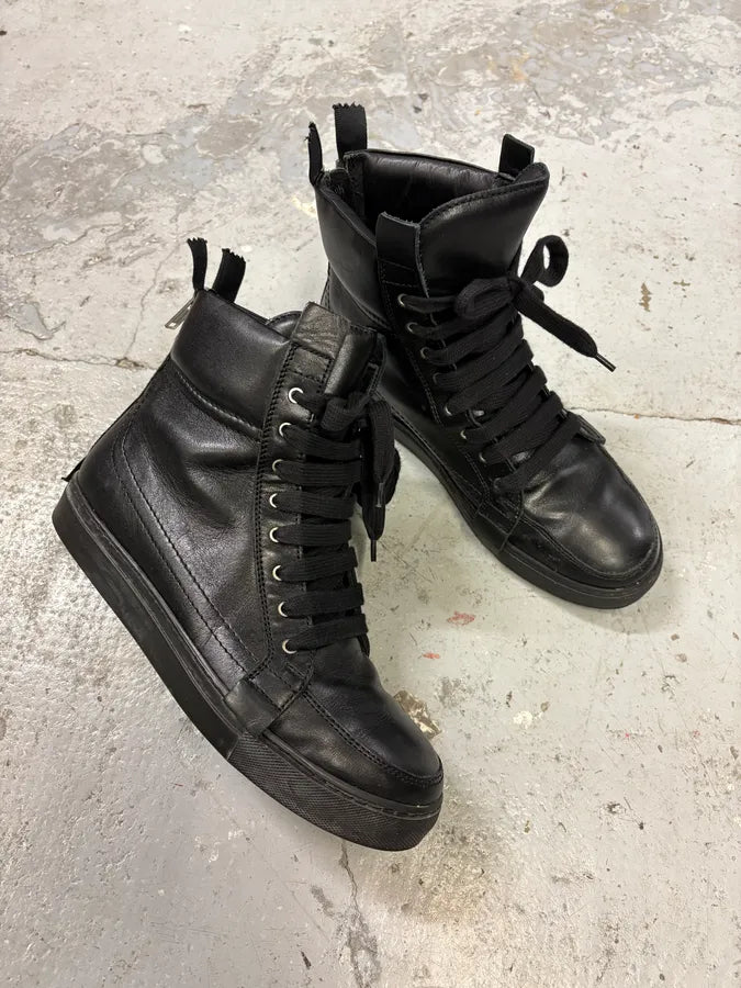 Kris Van Assche Black Leather Laced Backzip Sneakers RCWxmhG 4