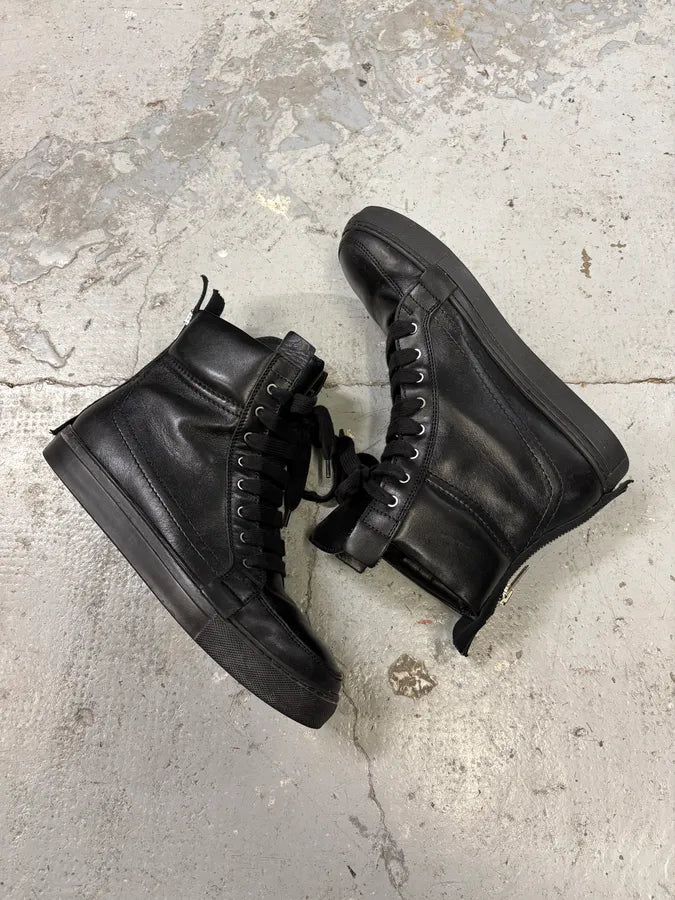 Kris Van Assche Black Leather Laced Backzip Sneakers RCWxmhG 5