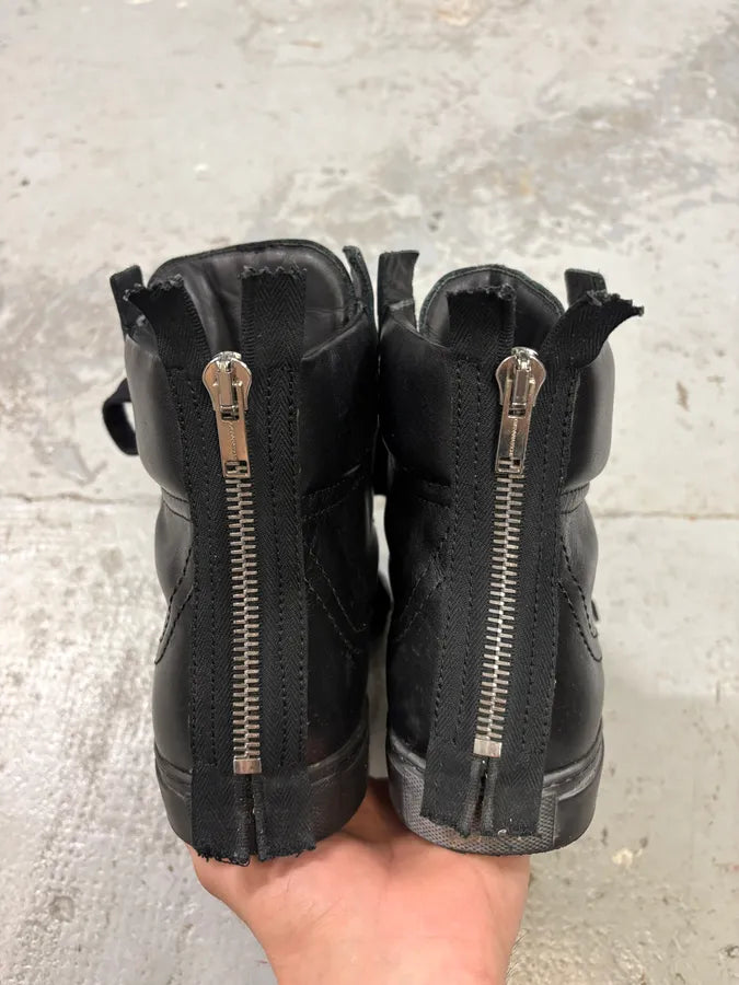 Kris Van Assche Black Leather Laced Backzip Sneakers RCWxmhG 6