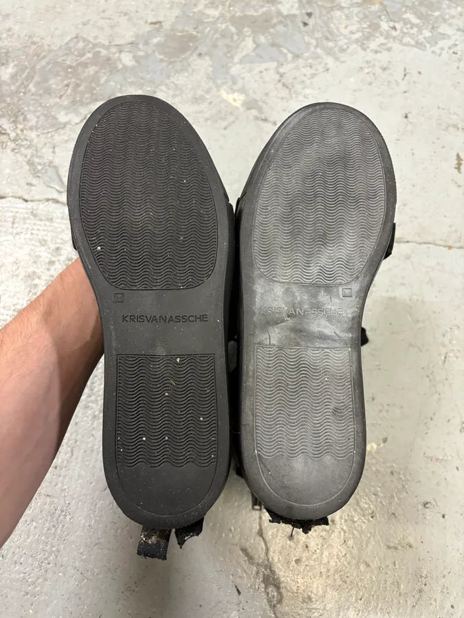 Kris Van Assche Black Leather Laced Backzip Sneakers (39.5eu/us6.5) RCWxmhG 8