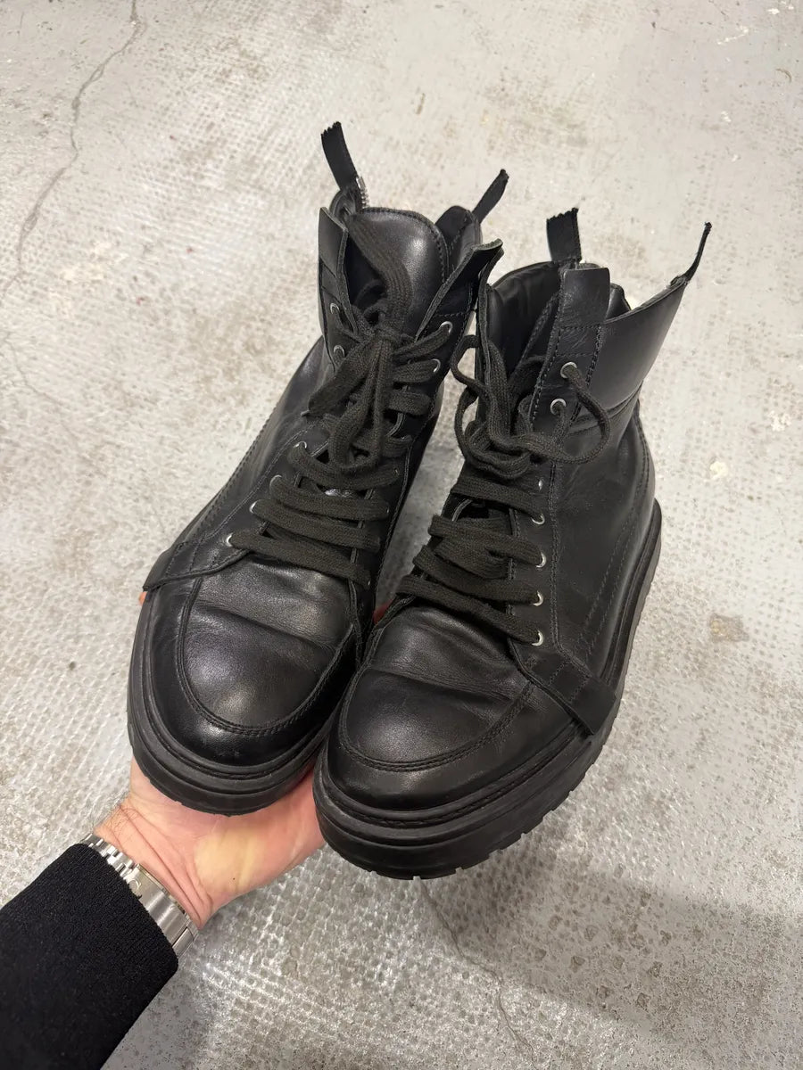 Kris Van Assche Black Leather Laced Backzip Sneakers xYwgGrB 1