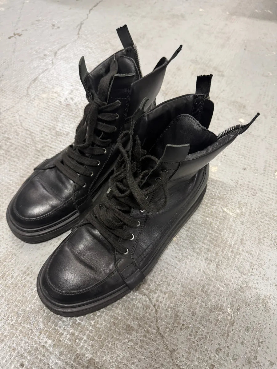 Kris Van Assche Black Leather Laced Backzip Sneakers xYwgGrB 3