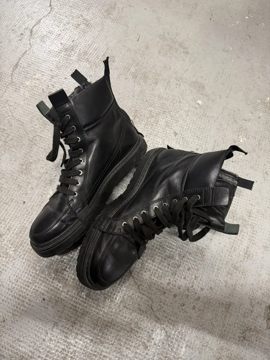 Kris Van Assche Black Leather Laced Backzip Sneakers xYwgGrB 7