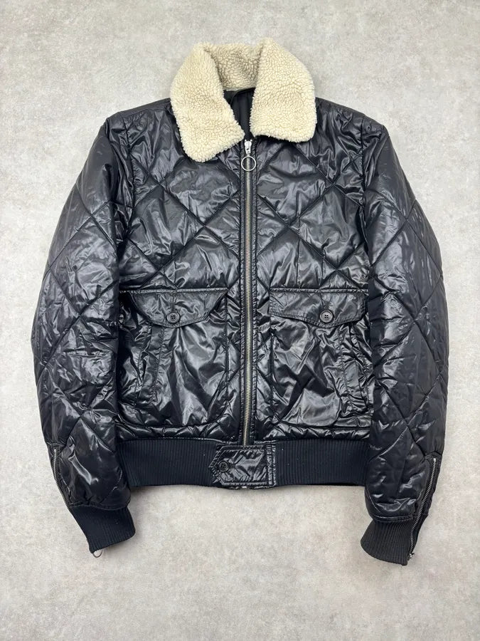 Kris Van Assche Black Shearling Collar Quilted Puffer Jacket tUZjYMv 0