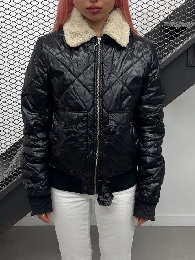 Kris Van Assche Black Shearling Collar Quilted Puffer Jacket tUZjYMv 4