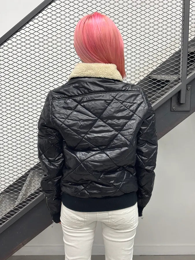 Kris Van Assche Black Shearling Collar Quilted Puffer Jacket tUZjYMv 5