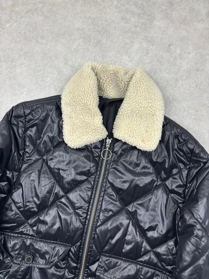 Kris Van Assche Black Shearling Collar Quilted Puffer Jacket tUZjYMv 6