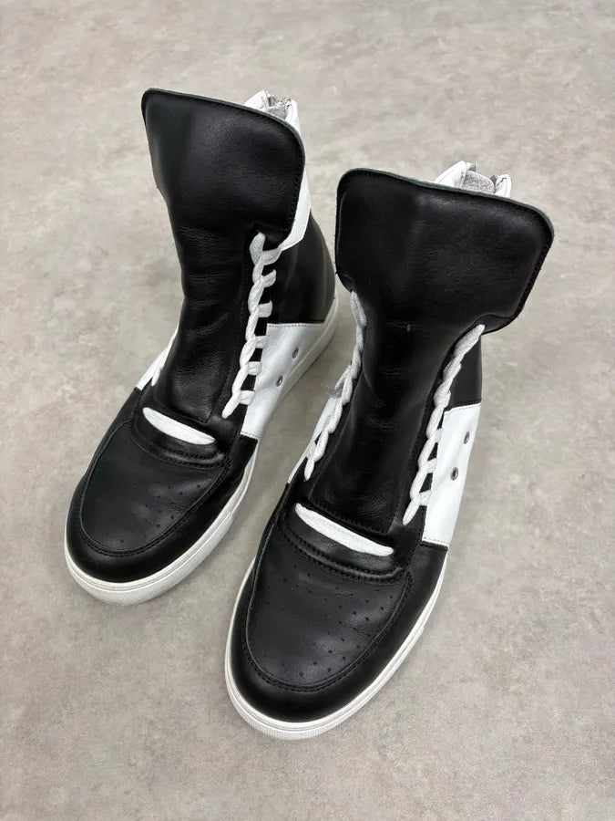 Kris Van Assche Black & White Leather High Megalaced Sneakers MesisvM 4