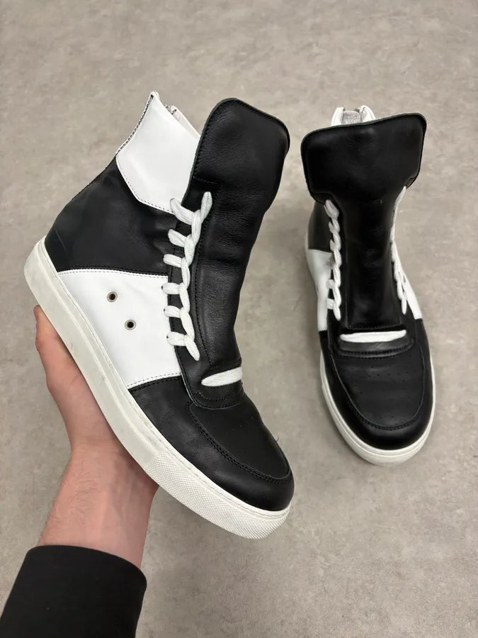 Kris Van Assche Black & White Leather High Megalaced Sneakers MesisvM 0