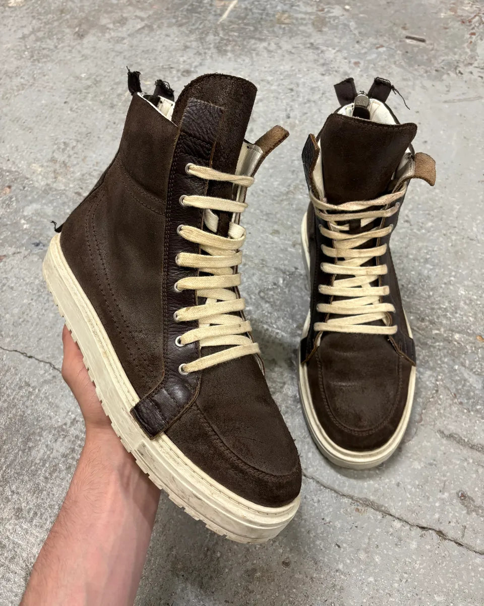 Kris Van Assche Brown Suede Leather Laced High Sneakers (45.5eu/us11.5) gcciRwb 0