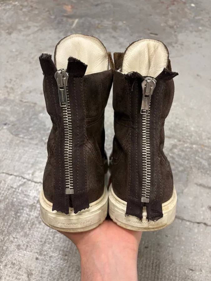 Kris Van Assche Brown Suede Leather Laced High Sneakers (45.5eu/us11.5) gcciRwb 6