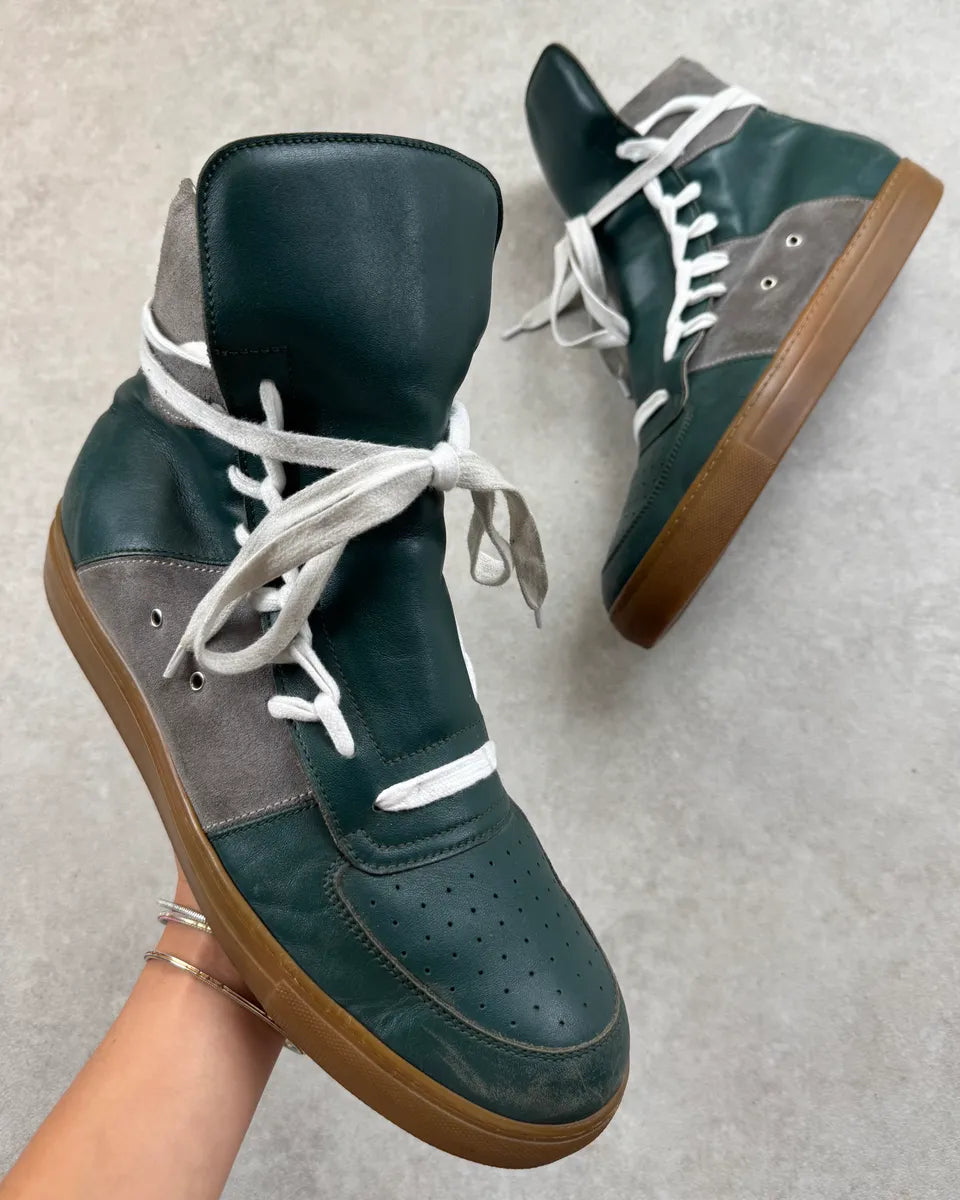 Kris van Assche Green Leather Grey Suede Megalaced High Sneakers  MzTKFBM 0