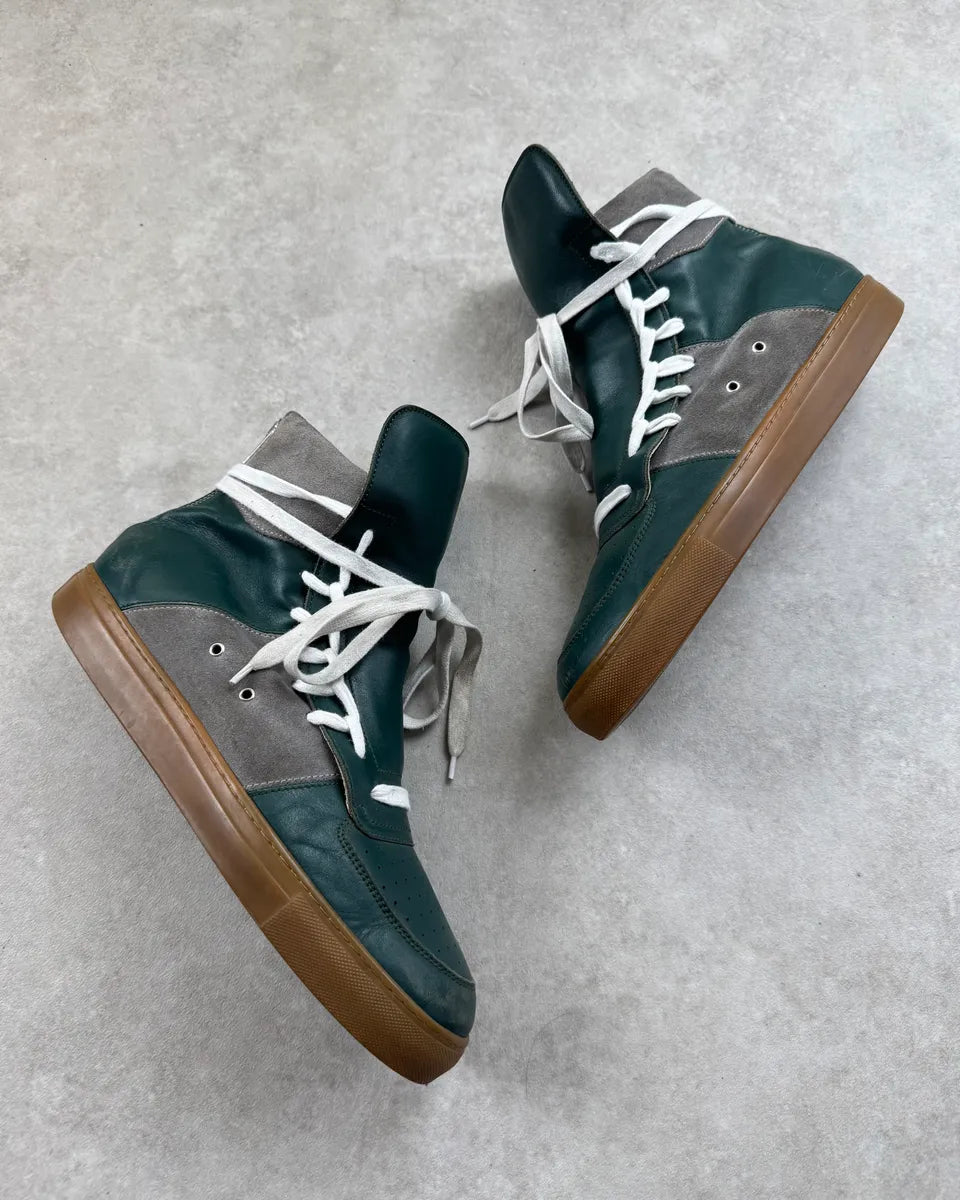 Kris van Assche Green Leather Grey Suede Megalaced High Sneakers  MzTKFBM 1
