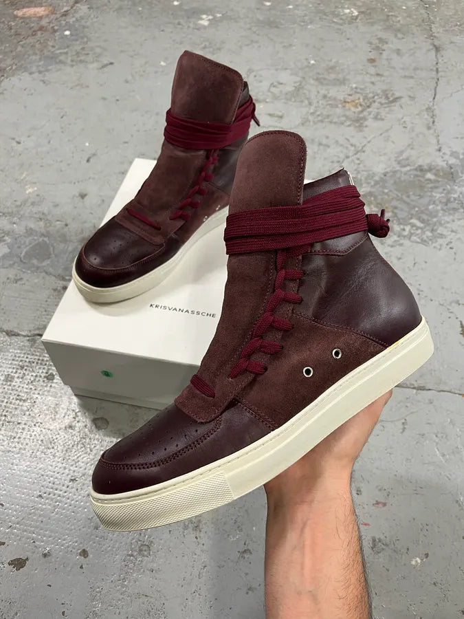 Kris Van Assche Leather & Suede Laced Burgundy Shoes zaOvjZQ 0
