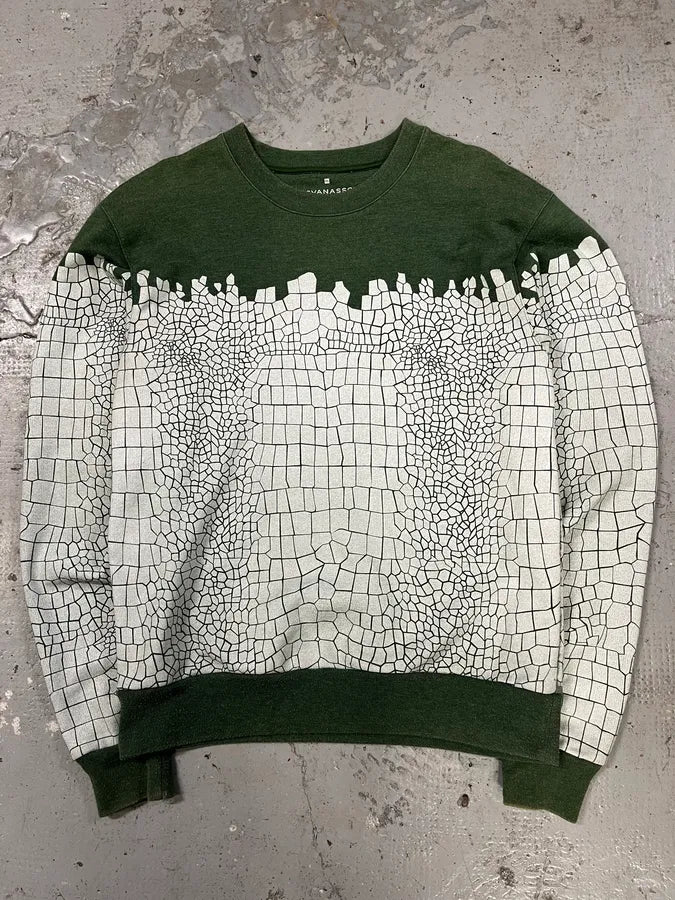 Kris Van Assche Olive & White Contemporary Patterned Sweater (M/L) fqmhPXz 0