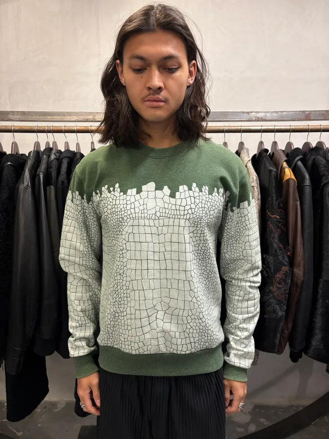 Kris Van Assche Olive & White Contemporary Patterned Sweater (M/L) fqmhPXz 1