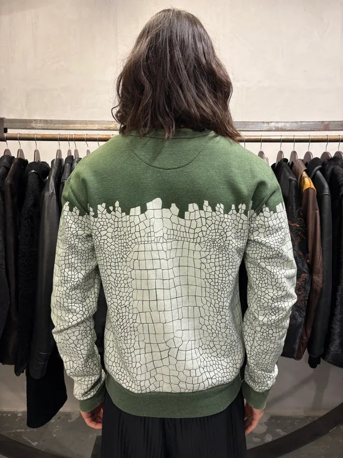 Kris Van Assche Olive & White Contemporary Patterned Sweater (M/L) fqmhPXz 2