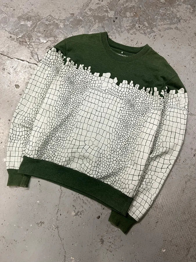 Kris Van Assche Olive & White Contemporary Patterned Sweater (M/L) fqmhPXz 3