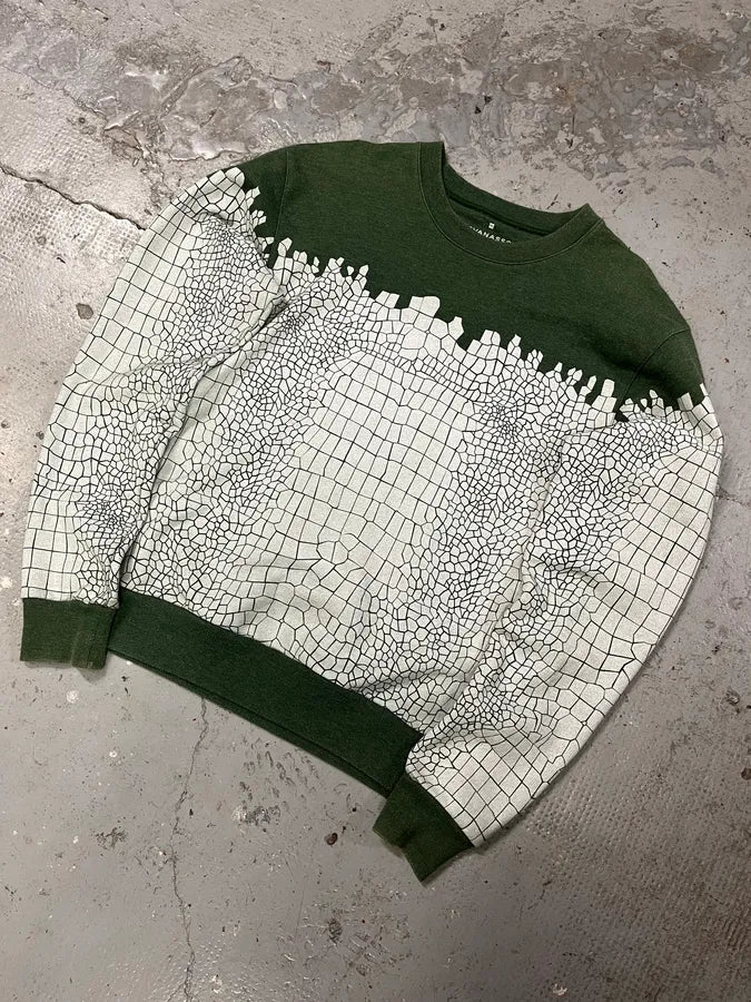 Kris Van Assche Olive & White Contemporary Patterned Sweater (M/L) fqmhPXz 4