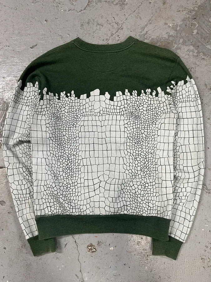 Kris Van Assche Olive & White Contemporary Patterned Sweater (M/L) fqmhPXz 5