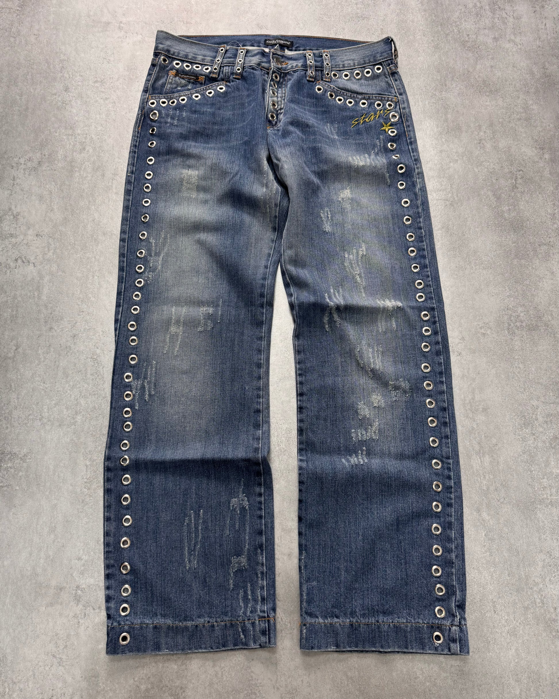 SS2006 Dolce & Gabbana Eyled Distressed Denim Jeans (L) - 1