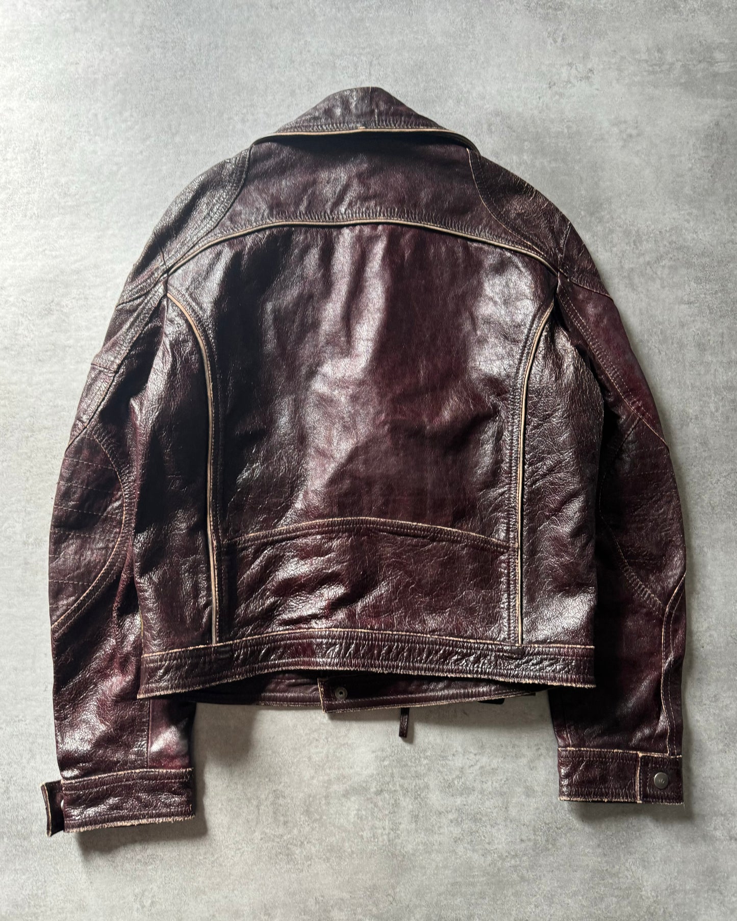 1990s Armani Dark Purple Biker Leather Jacket (L) - 2