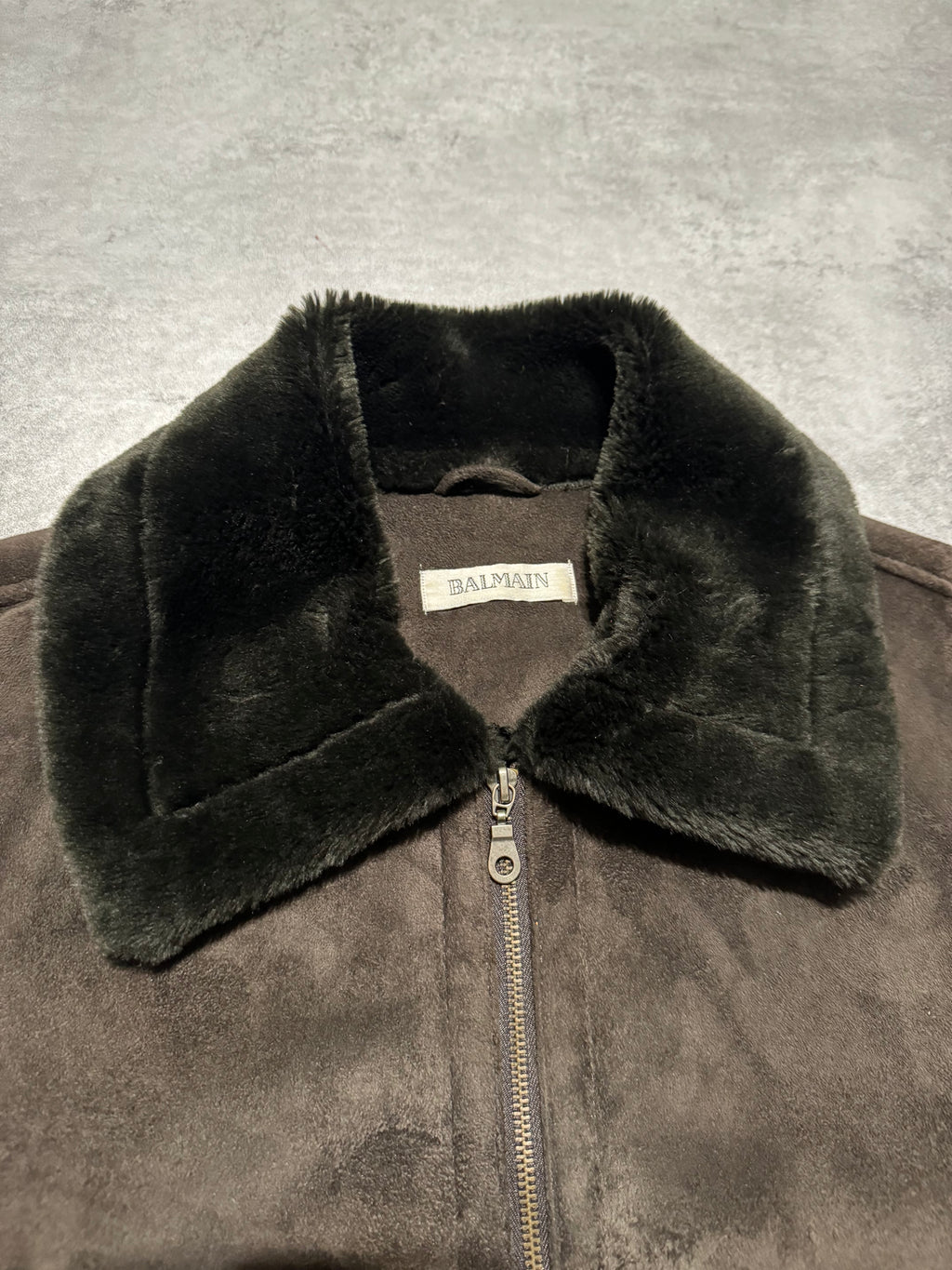 2000s Balmain Brown Faux Fur Shearling Aviator Jacket (L) - 7