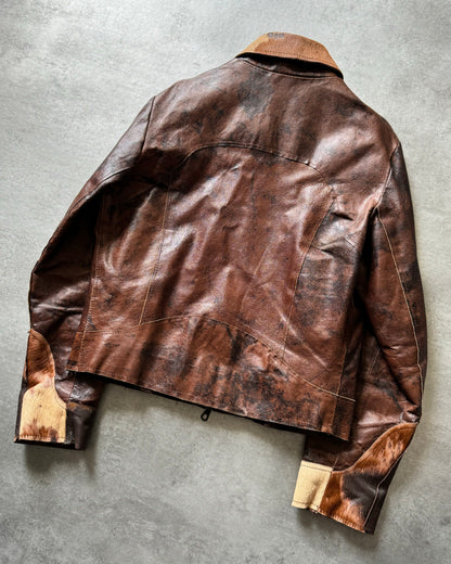 2000s Imperial Brown Fur Leather Cow Jacket  (L) - 2
