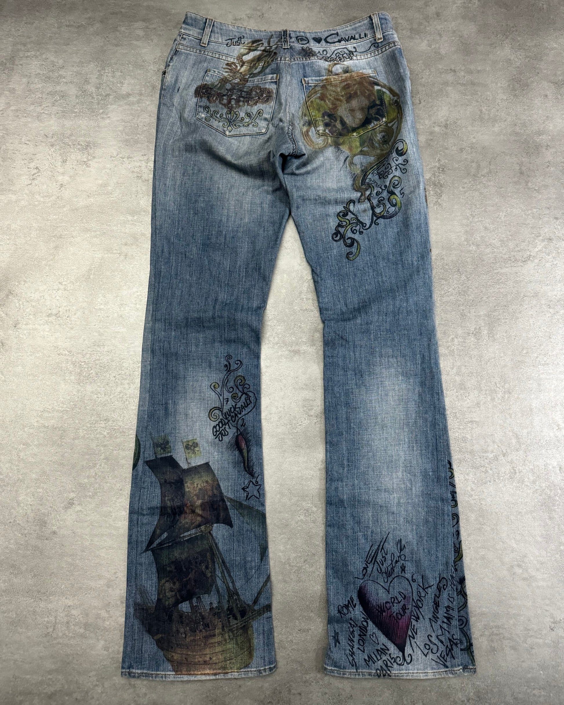 SS2007 Cavalli Painted Demoniac War Denim Pants (S) - 2