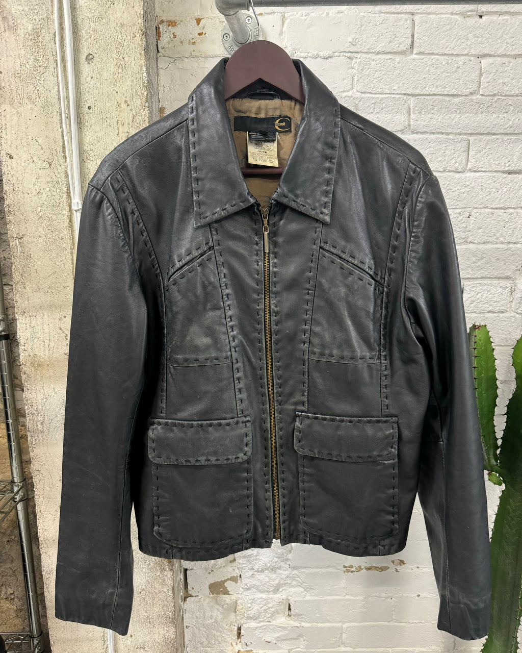 2000s Cavalli Black Simple Fighter Leather Jacket (M) - 1