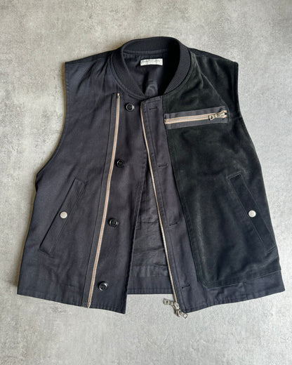 AW2014 Dries Van Noten Suede Hybride Asymmetrical Sleeveless Navy Jacket (S) - 2