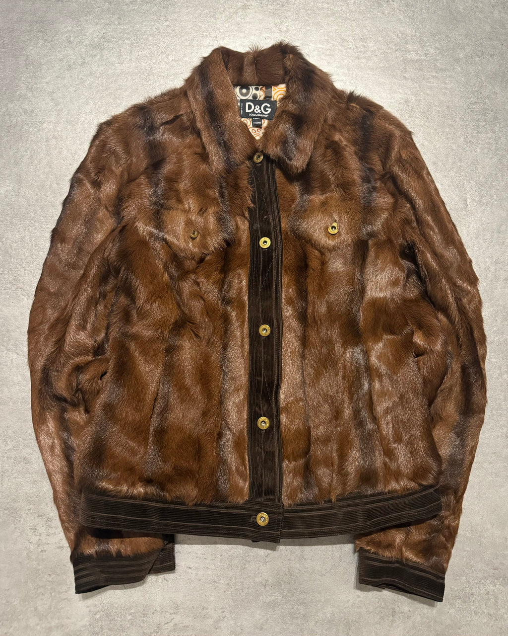 2000s Dolce & Gabbana Brown Fur Buttoned Velvet Jacket (S) - 2