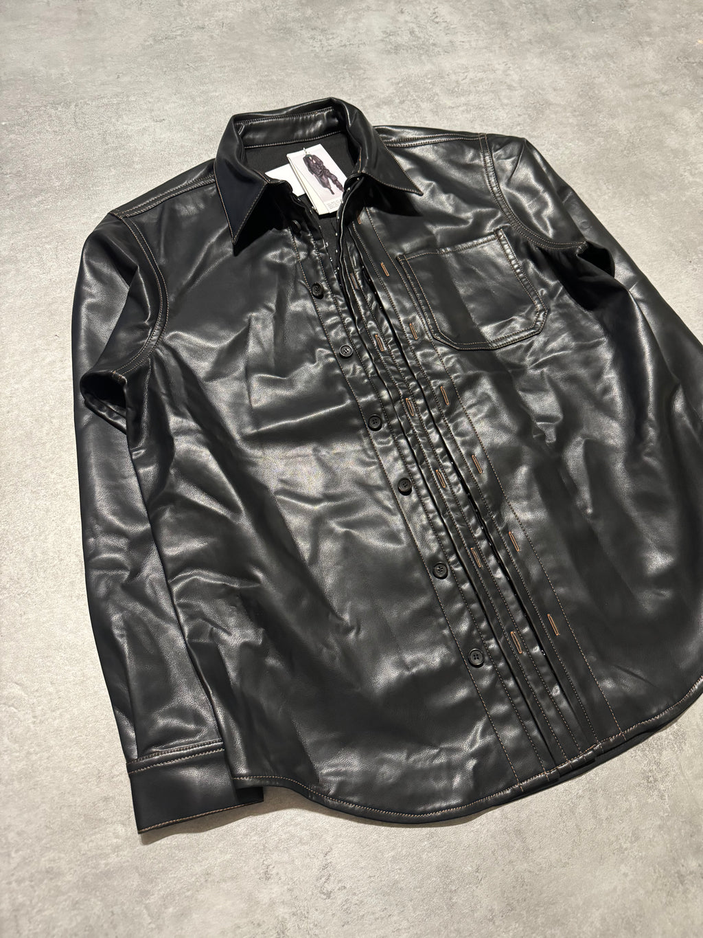 SS2025 Y/Project Black Hook & Eye Grained Faux-Leather Shirt (L) - 10
