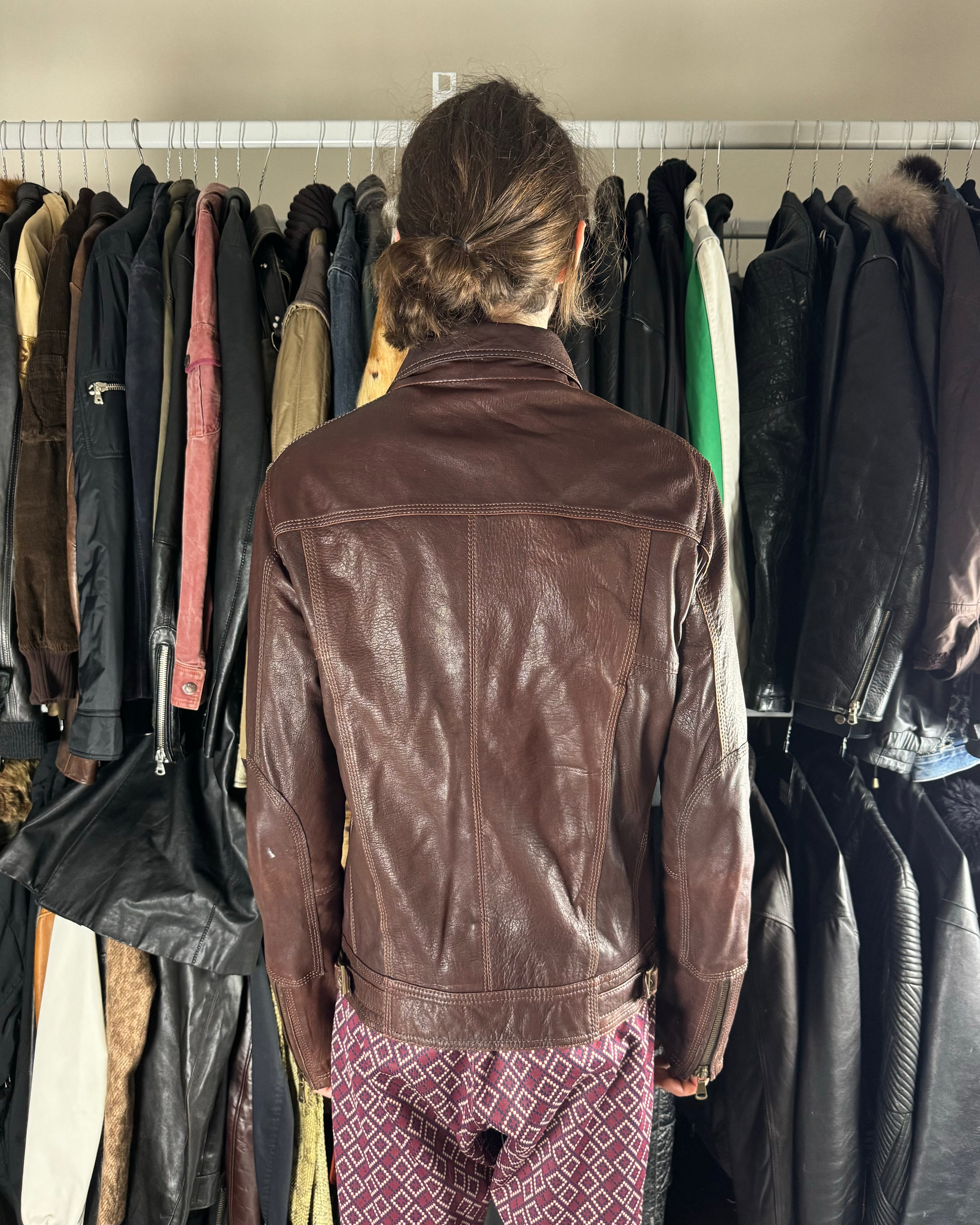 2000s Dolce & Gabbana Fighting Bordeaux Leather Jacket (M) - 3