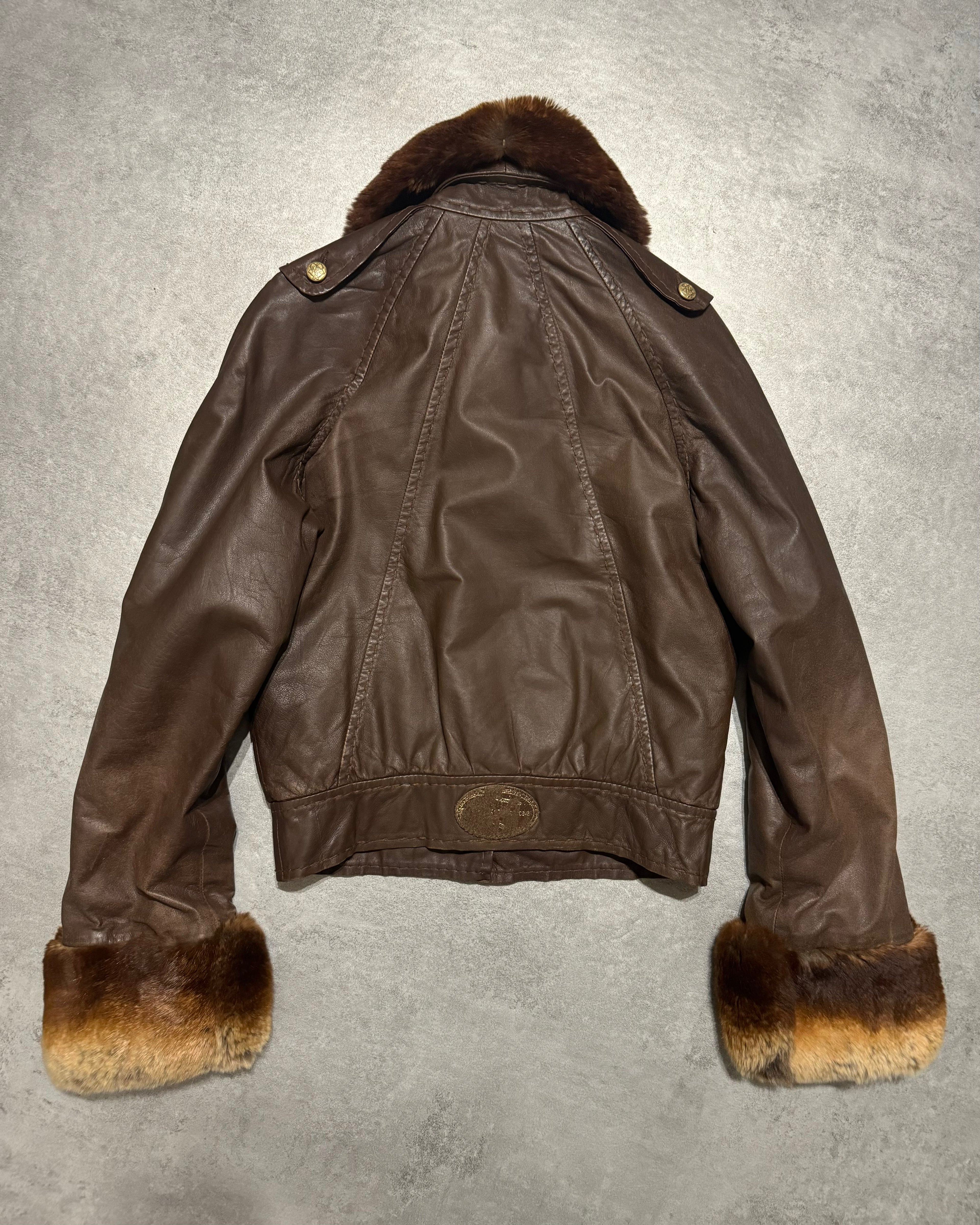 2000s Roberto Cavalli Brown Fur Optimum Leather Jacket  (XS) - 2