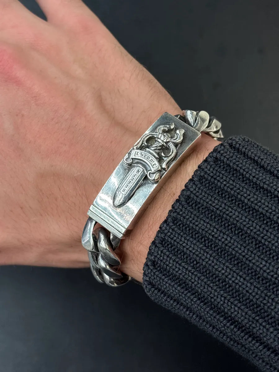 Chrome Hearts Silver Sterling Silver Dagger Curb Chain Bracelet lGPoKpHR 1