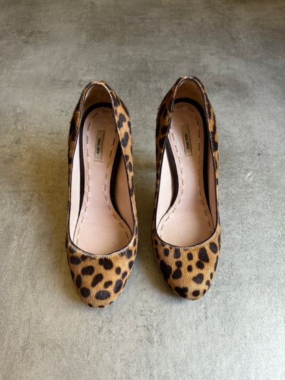 2000s MiuMiu Pony Hair Leopard Heels (37) - 2