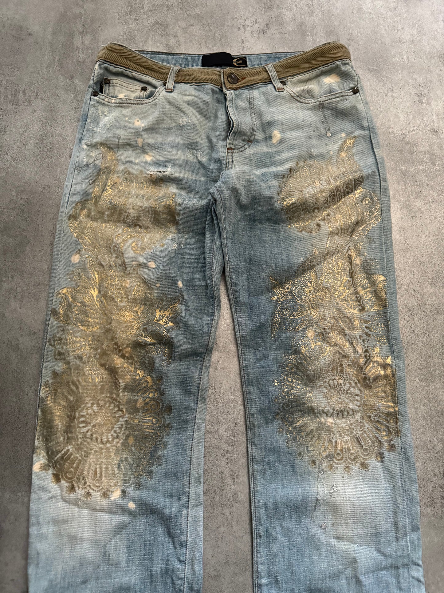 SS2006 Cavalli Painted Distressed Relaxed Royal Denim Jeans  (S) - 8