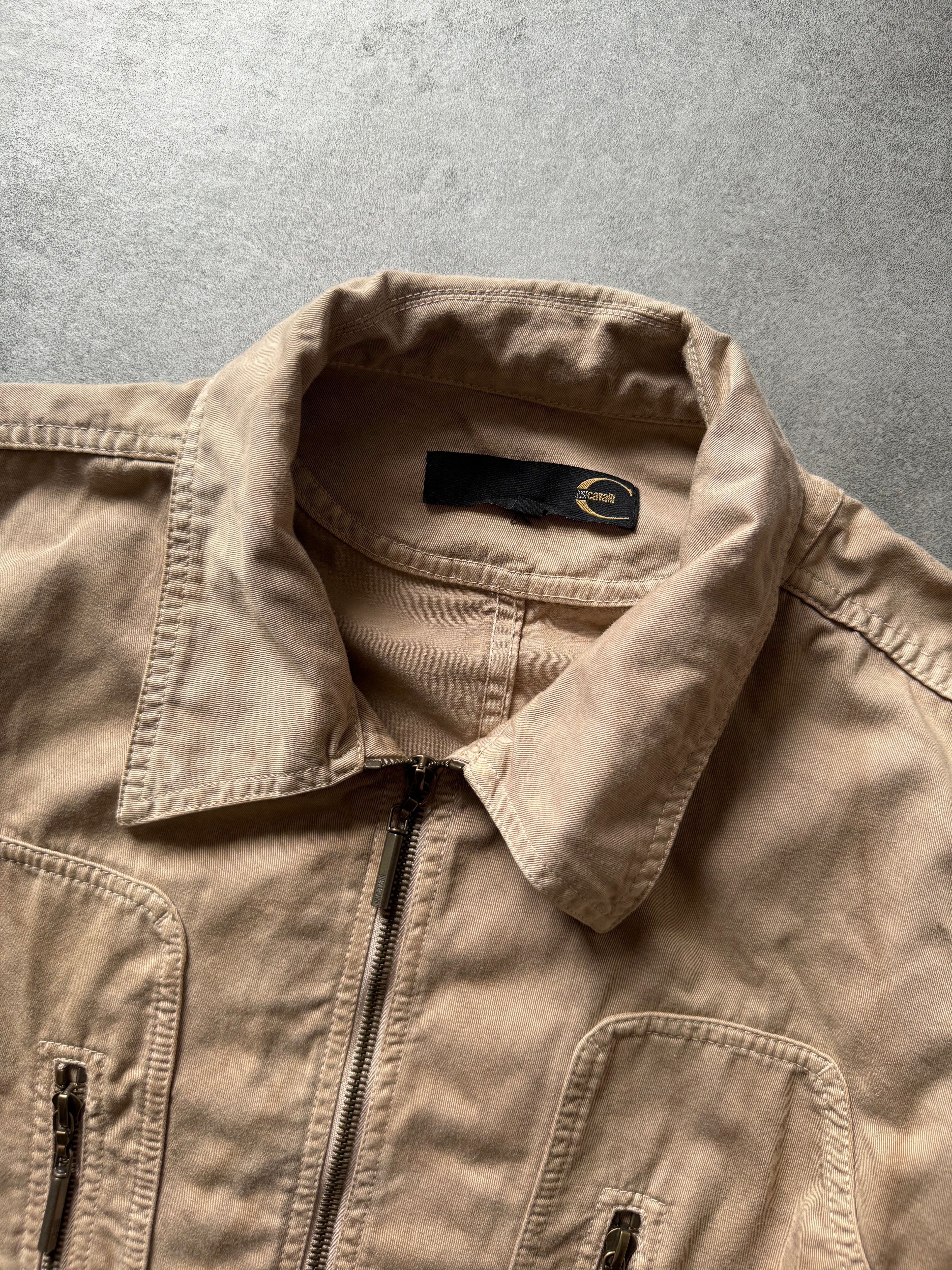 2000s Cavalli Fighter Light Beige Faded Jacket (M) - 3