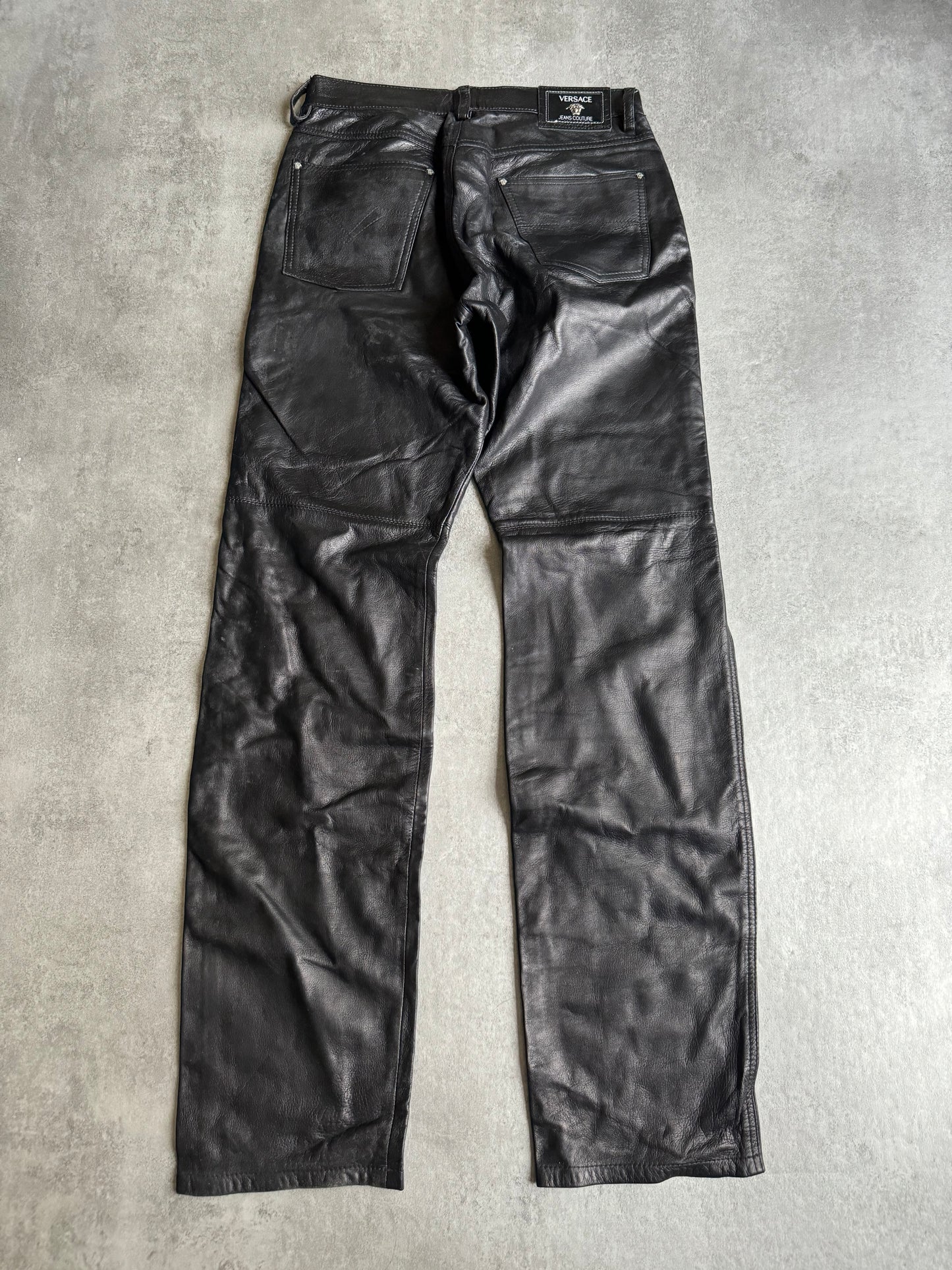 2000s Versace Black Leather Pants (S) - 3