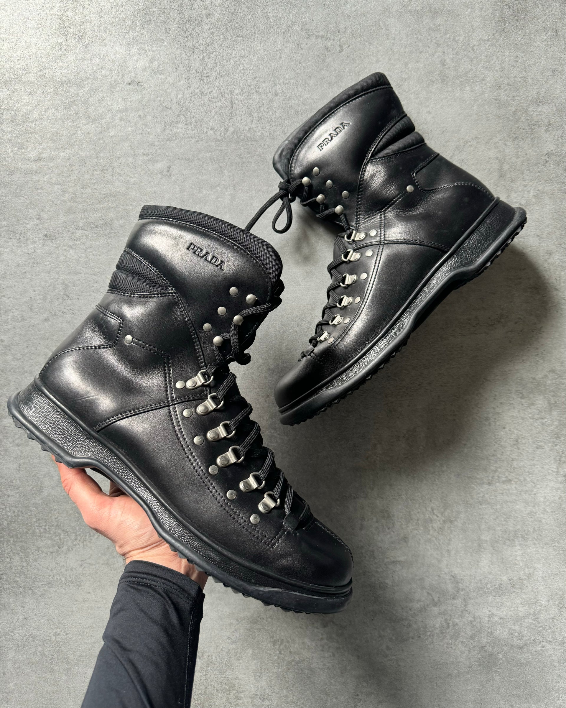 2000s Prada Hiking Black Leather Boots (44eu/us10) – Dolce Vita Hub