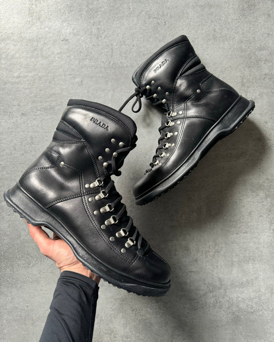 2000s Prada Hiking Black Leather Boots (44) - 9